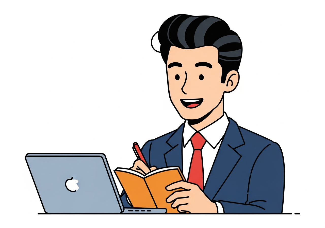オンライン講座でノートを取りながら学ぶ40〜60代の経営者