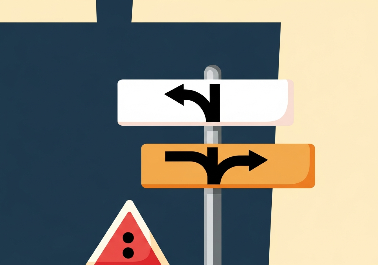 三つの分かれ道を示す道路標識