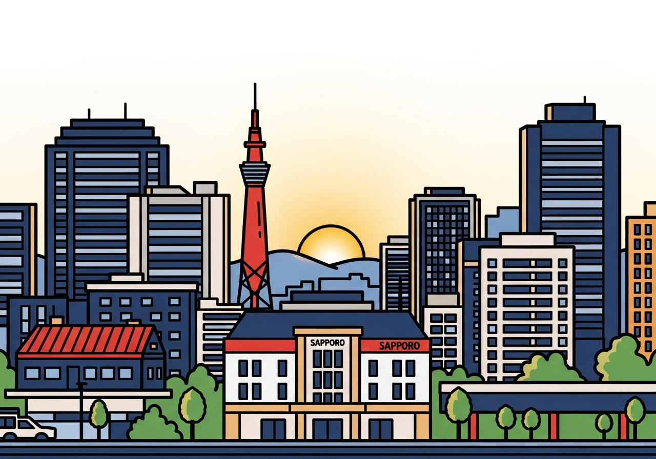 朝日が昇る札幌の街並み