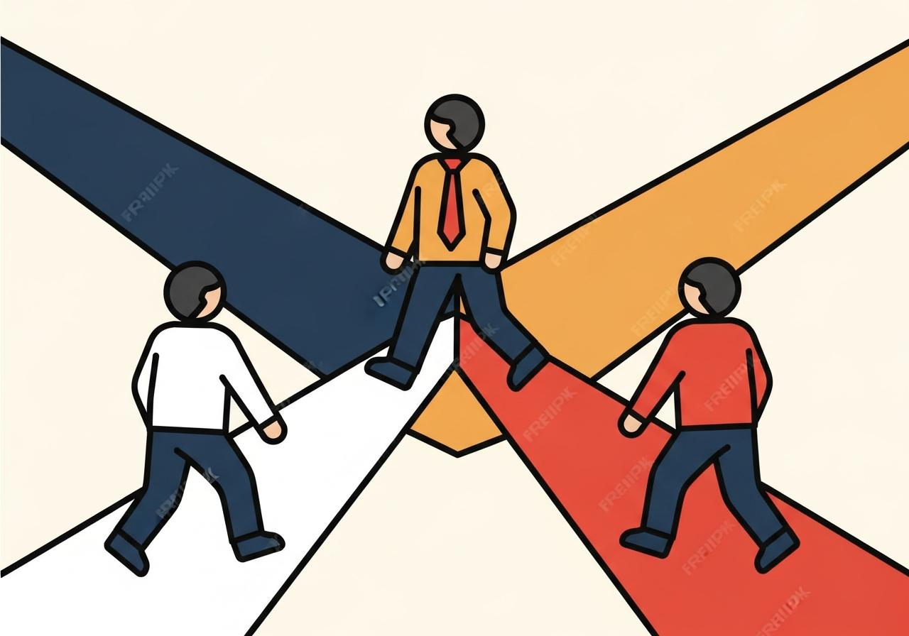 body image 6 – three abstract figures walking on differ