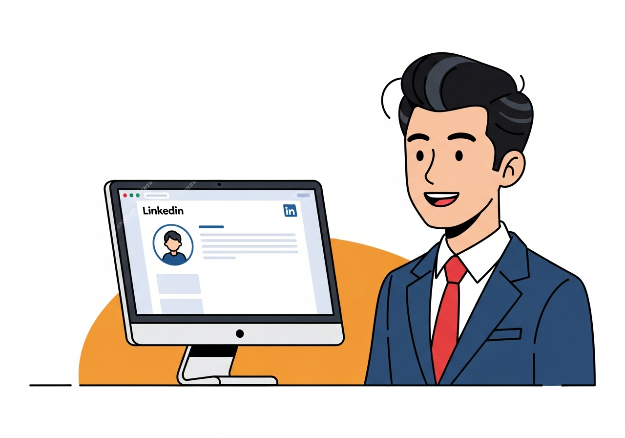 LinkedInのプロフィールページをPCで確認している様子