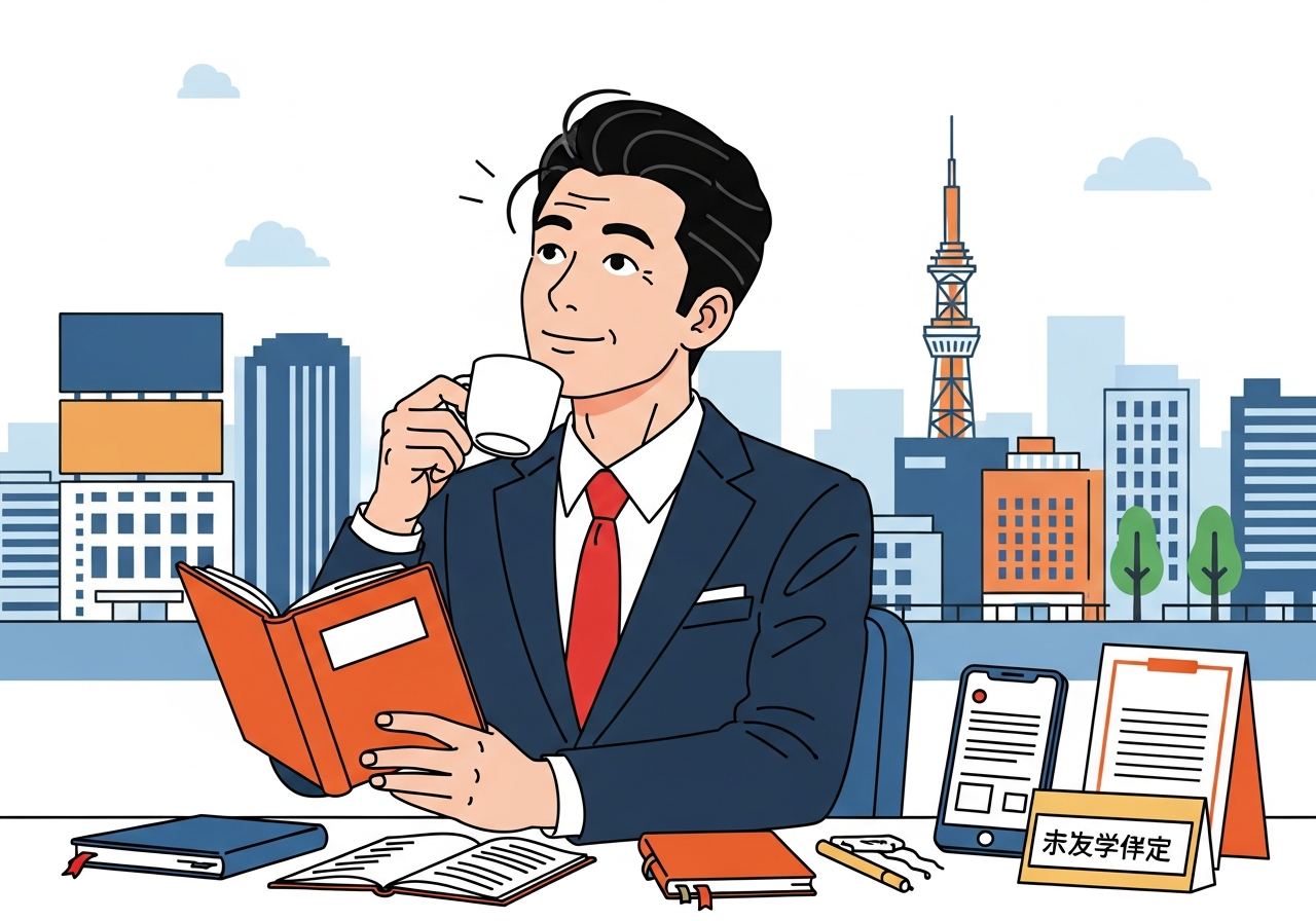 札幌の街並みを背景にコーヒーを飲みながら考えている和久井氏のイメージ