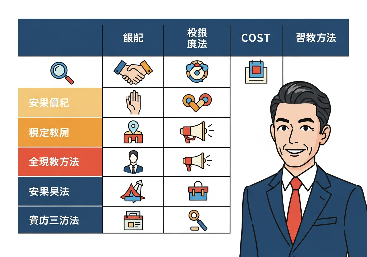 複数の営業手法を並べた比較表のイメージ