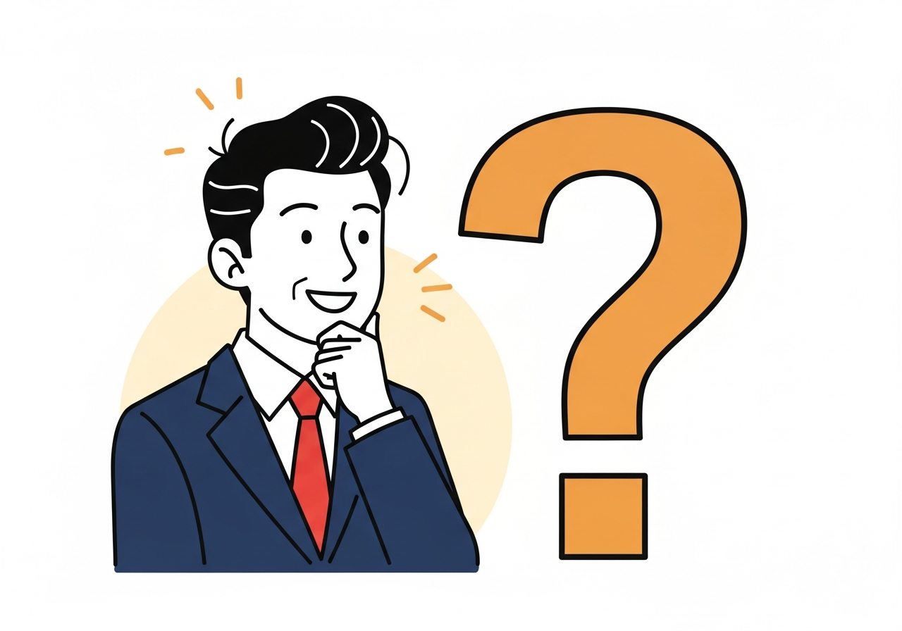 質問マークのイラストと考える人のイメージ
