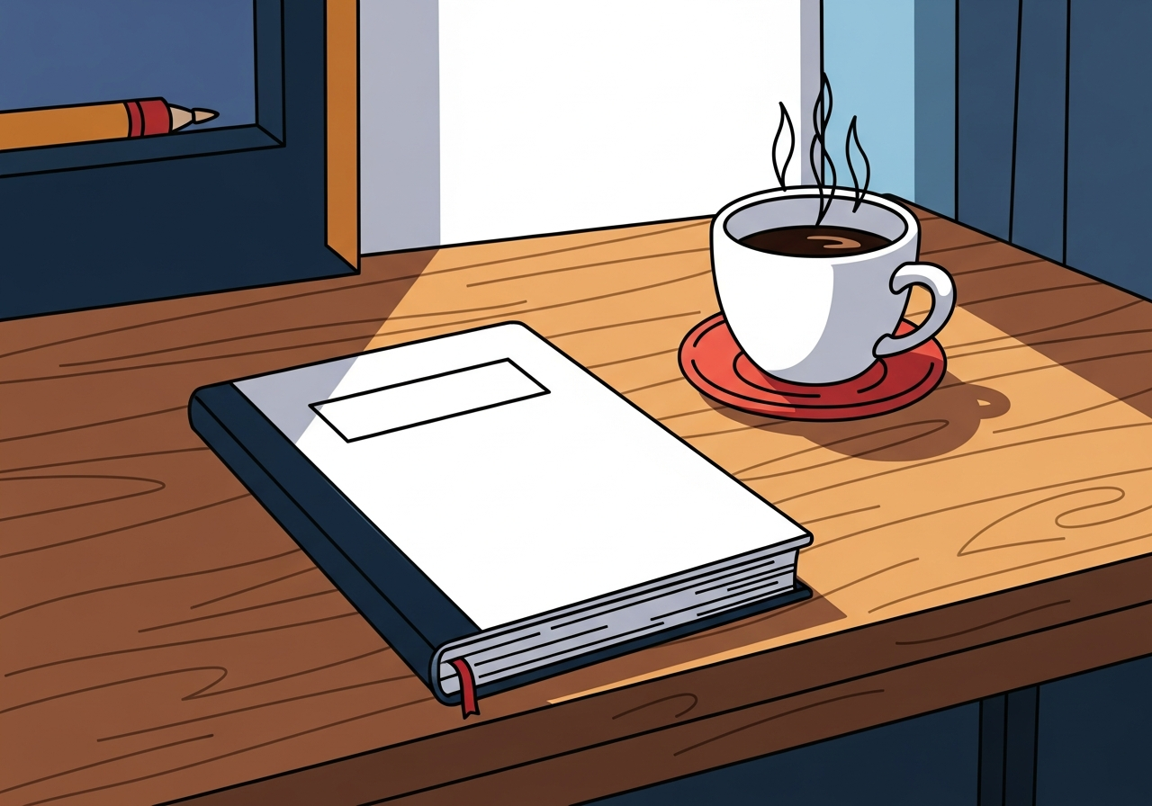 body image 10 – a wooden desk in morning light with a si