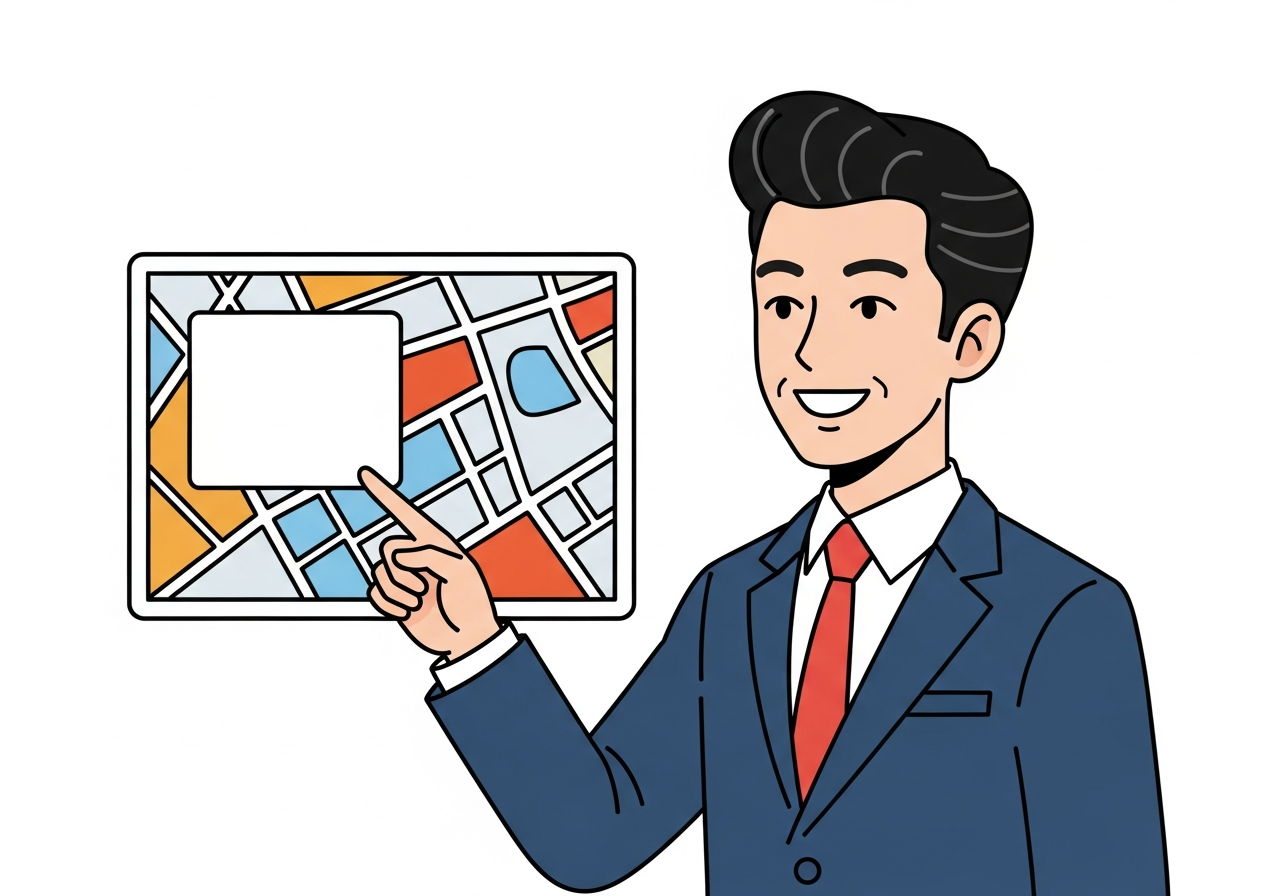 a calm person pointing at an abstract digital map with no text, soft office lighting