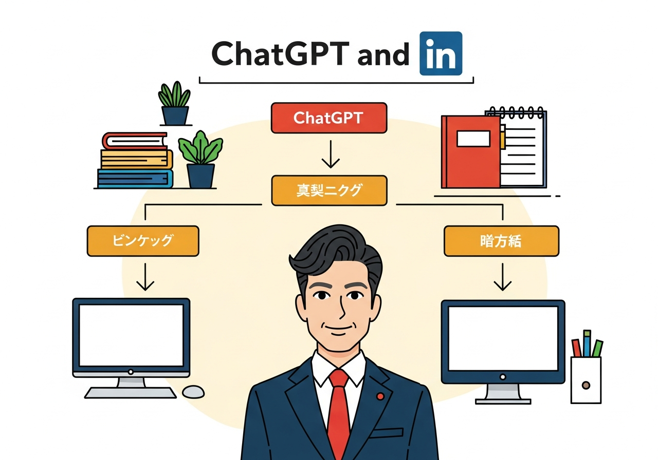 ChatGPTとLinkedInを組み合わせた投稿作成フロー図