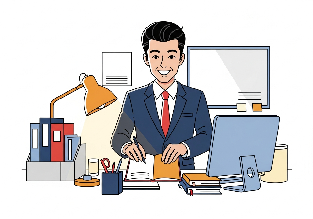 a person arranging items on a desk in a tidy organized way morning light no text