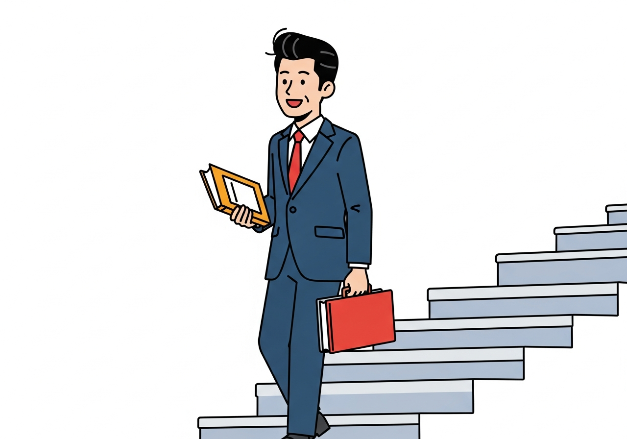 a person walking up a gentle staircase in soft natural light