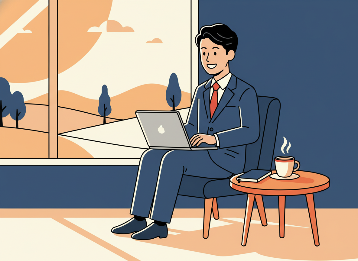 a person sitting by a window, writing on a laptop, warm afternoon light