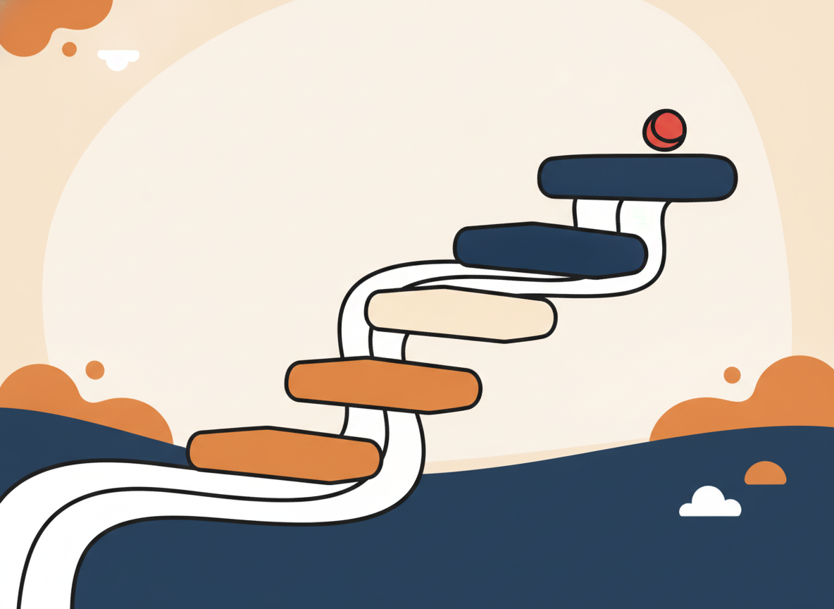 three connected steps on a minimalist path, abstract and clean
