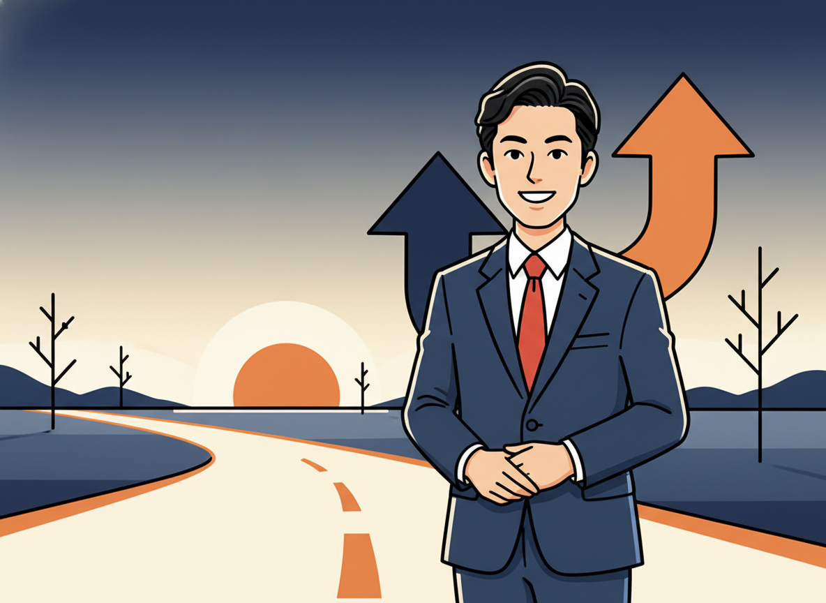 a person standing at a crossroads at dawn, calm and determined, no text