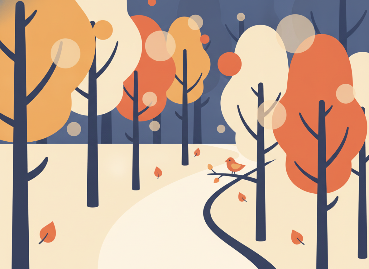 two paths diverging in a forest, soft light filtering through trees