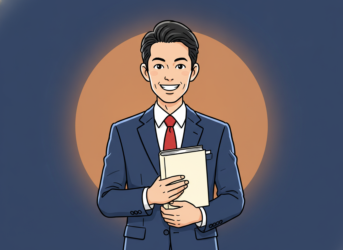 a person holding a book with a warm smile, soft studio light