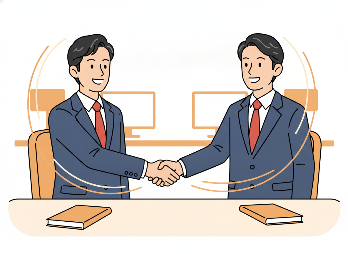 人と人が握手しているシーン・ビジネスシーン・温かみのある色合い