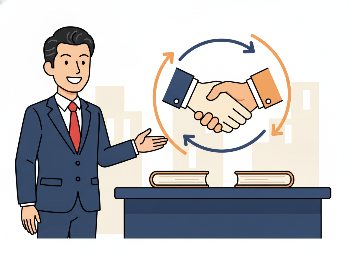 GIVE&TAKEの本と握手のイメージ・ビジネスシーン