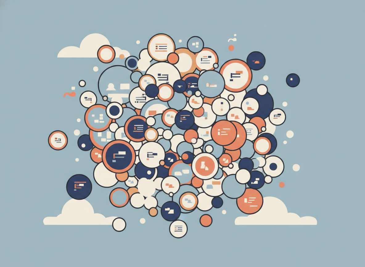 abstract circles overlapping in soft blue tones representing information overload