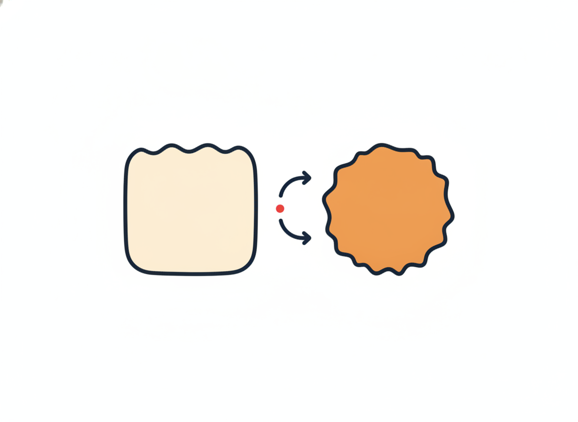 two simple abstract shapes side by side on a clean white background representing comparison