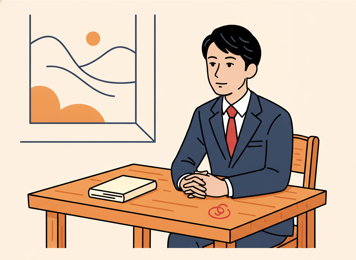 a person sitting with a thoughtful expression at a simple wooden table