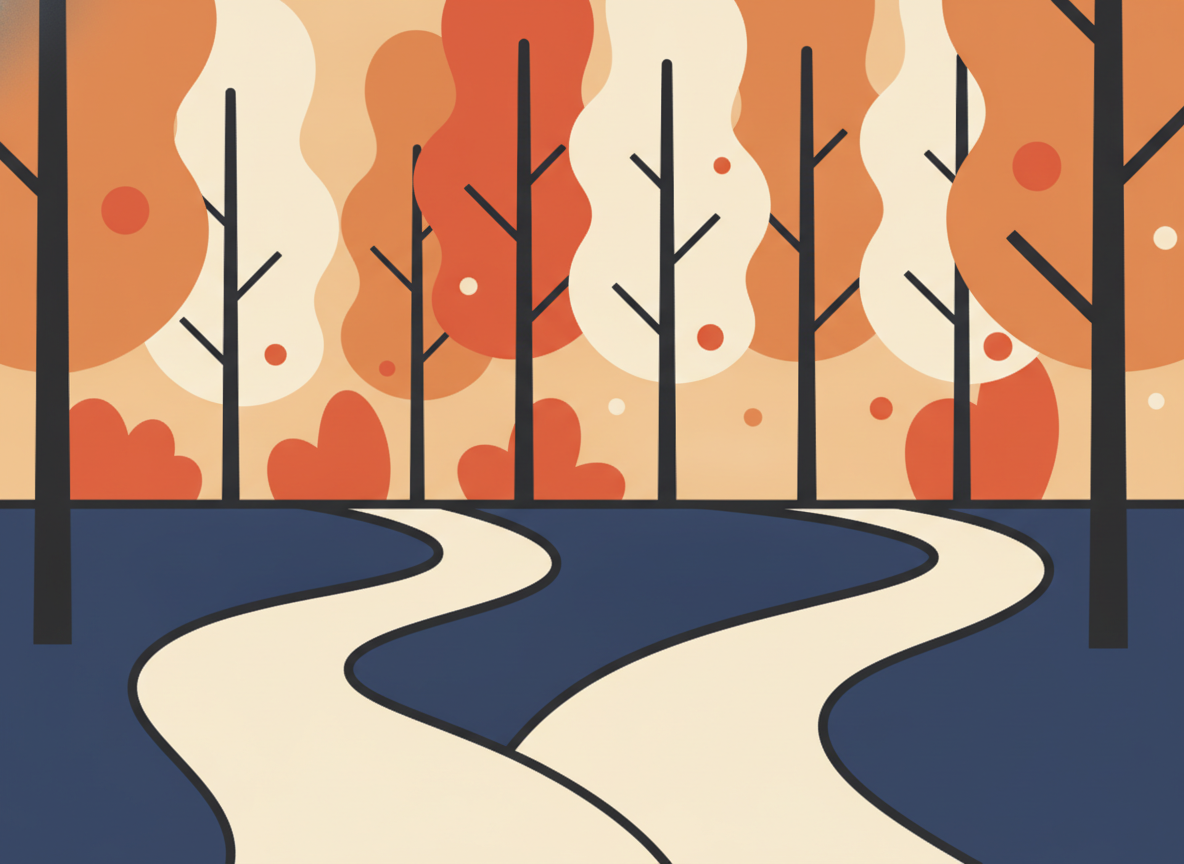 two paths diverging in an abstract forest, soft natural light