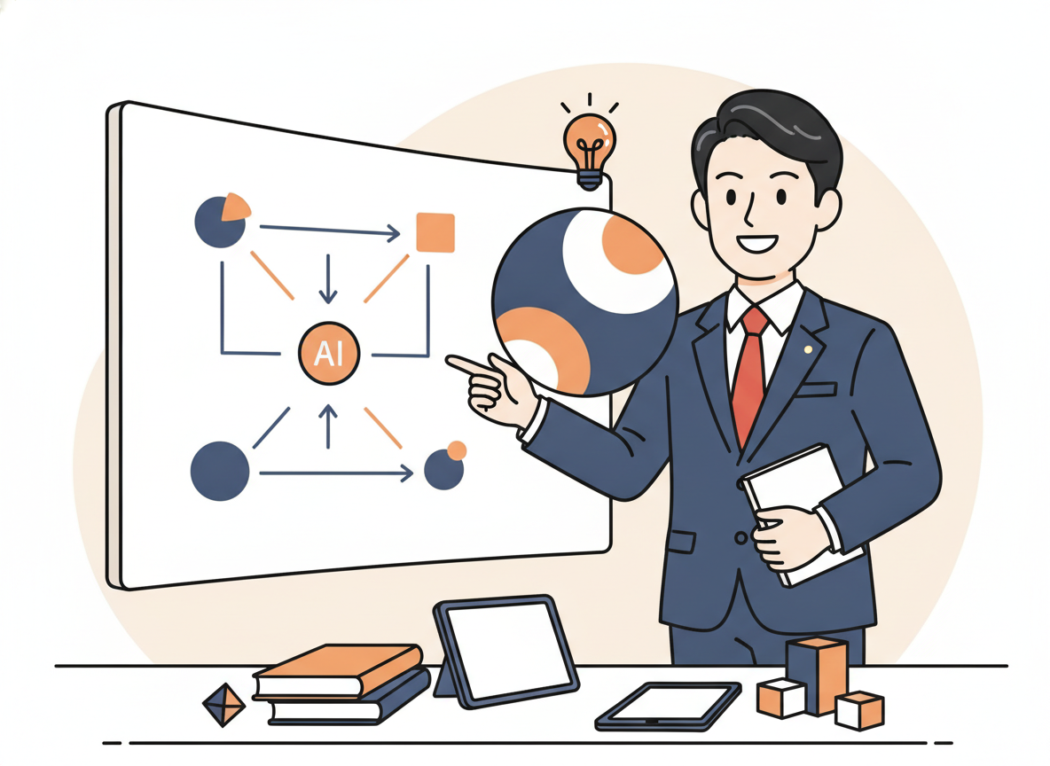 ChatGPTと人間が協働して営業戦略を立てているイメージ