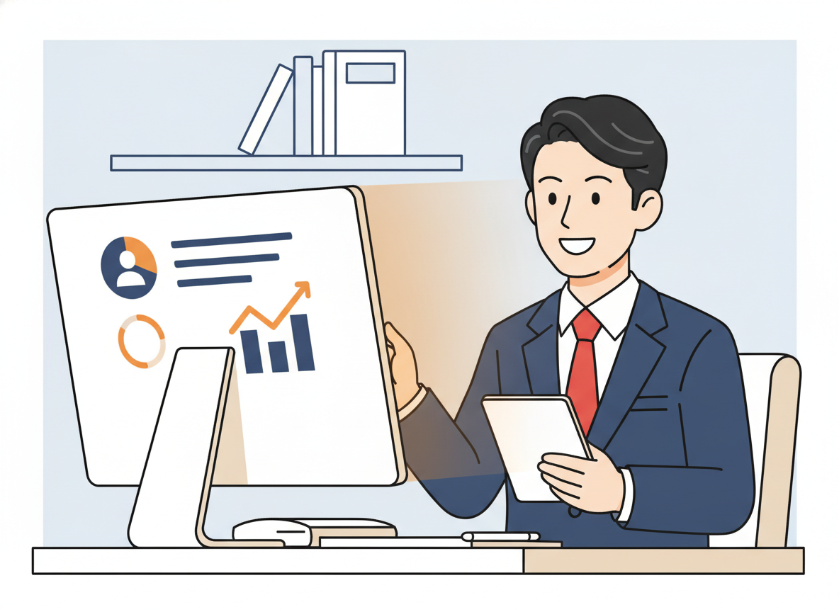 LinkedInのプロフィール画面を最適化しているビジネスパーソン