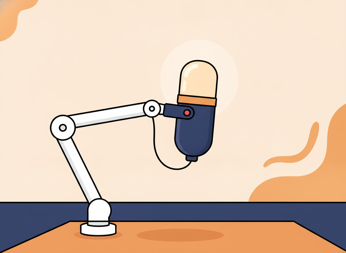 a USB condenser microphone on a desk arm mount in soft studio lighting, no product text visible