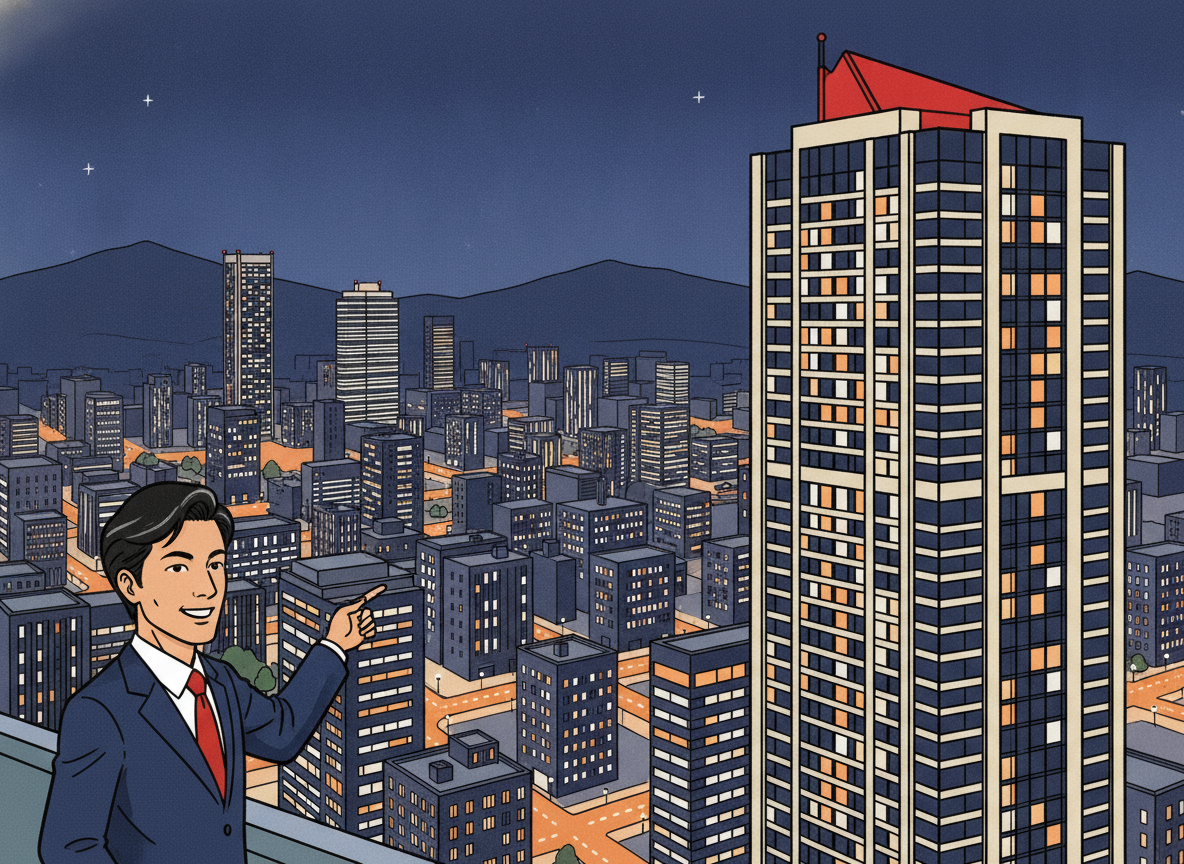 JRタワーから見た札幌市街の夜景と高層ホテルの外観