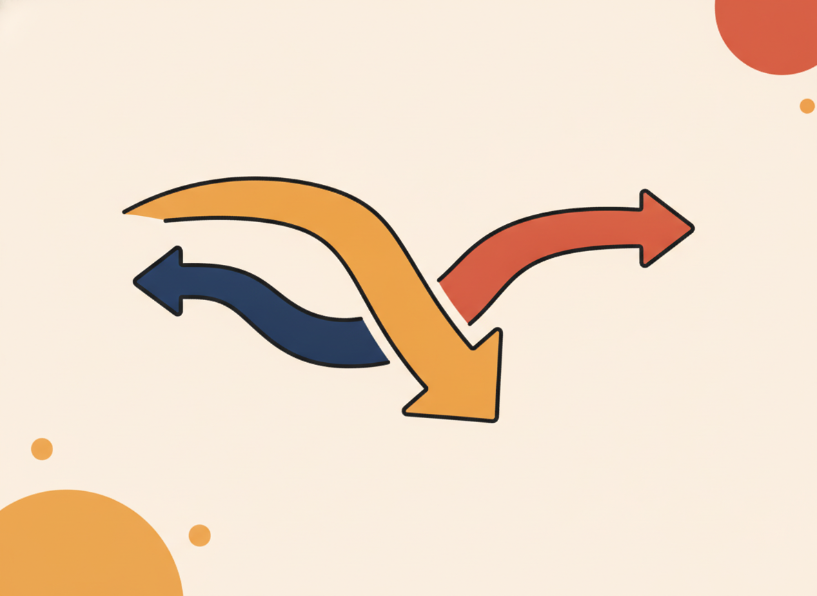 a simple diagram of three flowing arrows on a neutral background, no text