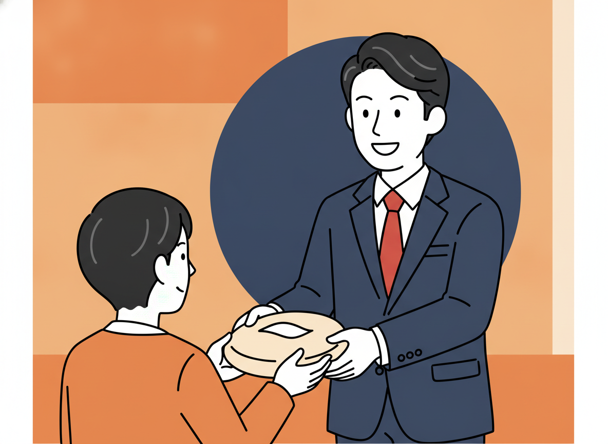 a person handing something to another person, soft focus, warm colors, no product visible