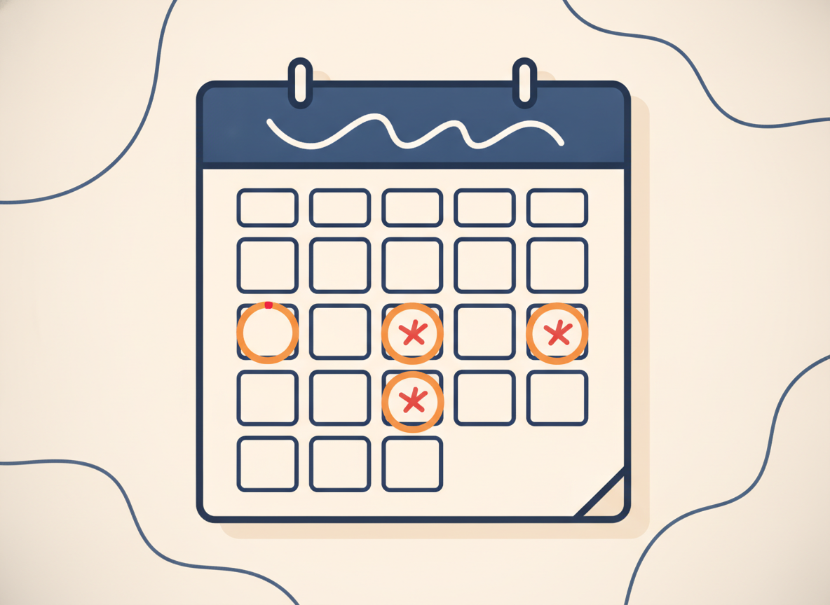 a simple calendar on a wall with a few marks, soft focus, no text visible