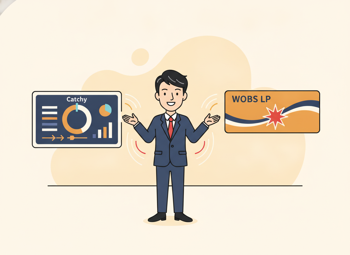Catchyのダッシュボード画面とWOBSのLP見出し原稿が並んでいるイメージ