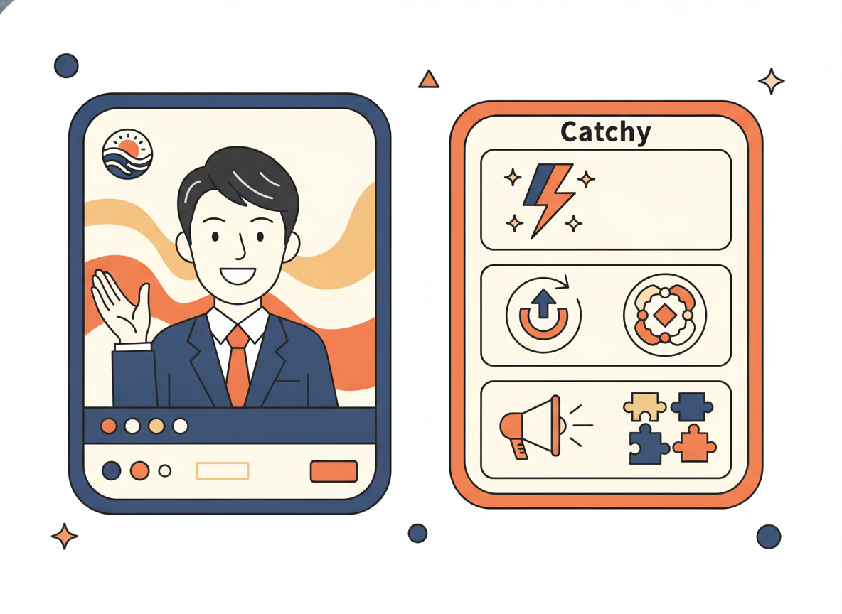 WAKUTUBEのライブ配信画面とCatchyで作ったタイトル案の比較イメージ