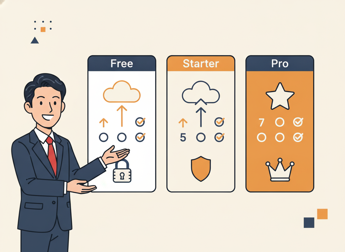 Catchyの料金プラン画面のイメージ(Free・Starter・Proの比較)