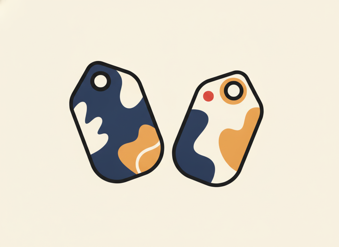 two abstract price tags floating on a light background