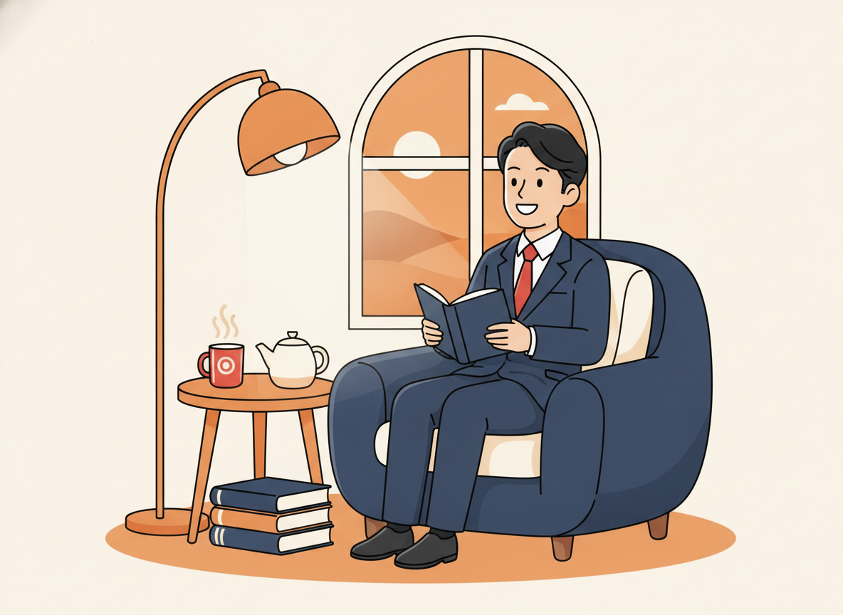 a warm-toned reading corner with soft ambient light, no visible text