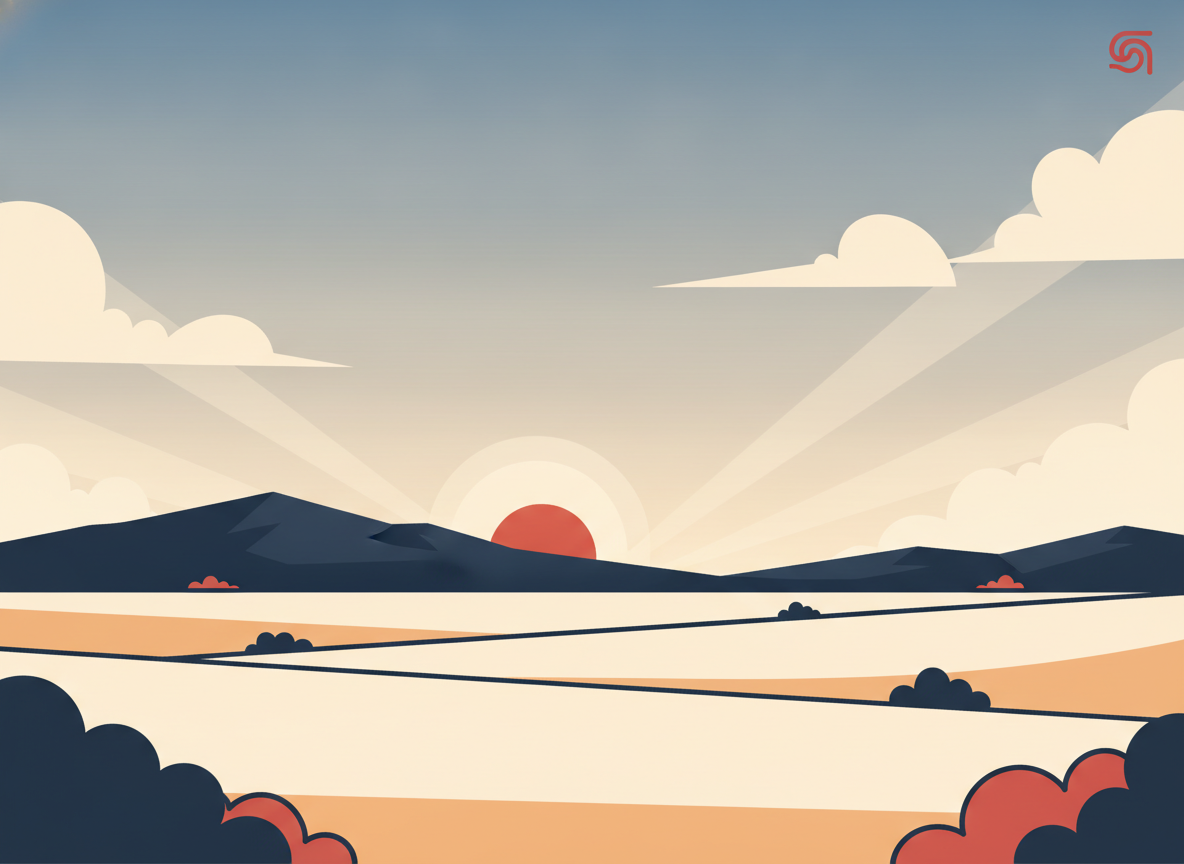 a calm sunrise over a quiet landscape, wide and open, no text