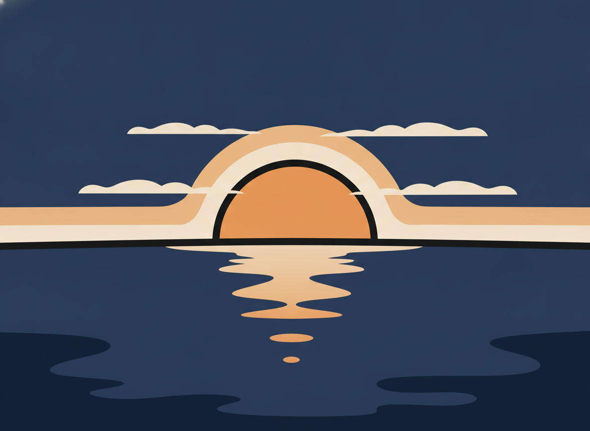 a sunrise over a calm sea with warm orange and gold tones, peaceful atmosphere