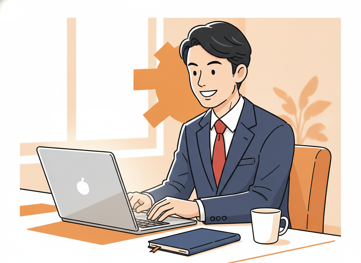 a person using a laptop at a bright modern workspace, soft focus background