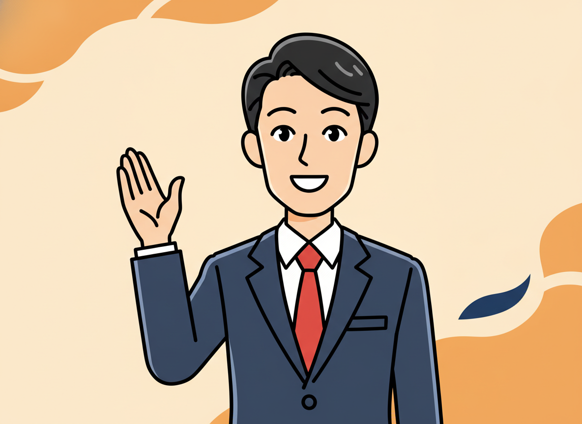a person raising a hand with a curious expression, soft warm background