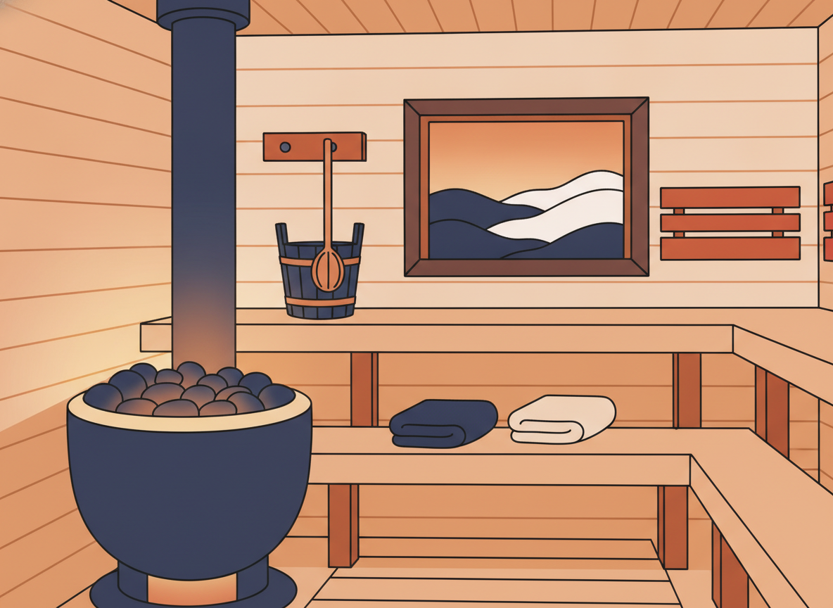 a peaceful wooden sauna interior with soft lighting, no text