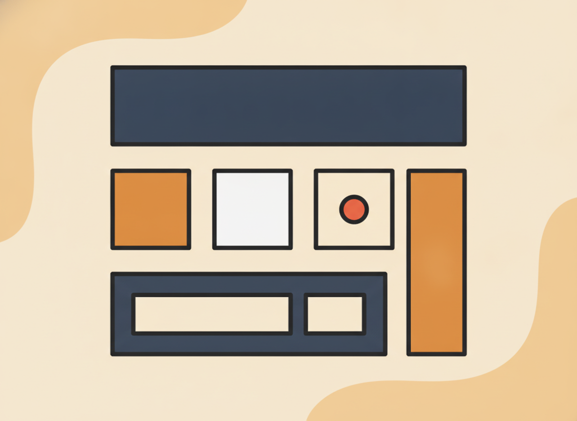 a clean minimal website layout concept with geometric blocks, no text