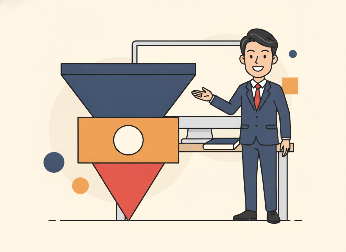 three layers of a funnel concept in geometric shapes, no text
