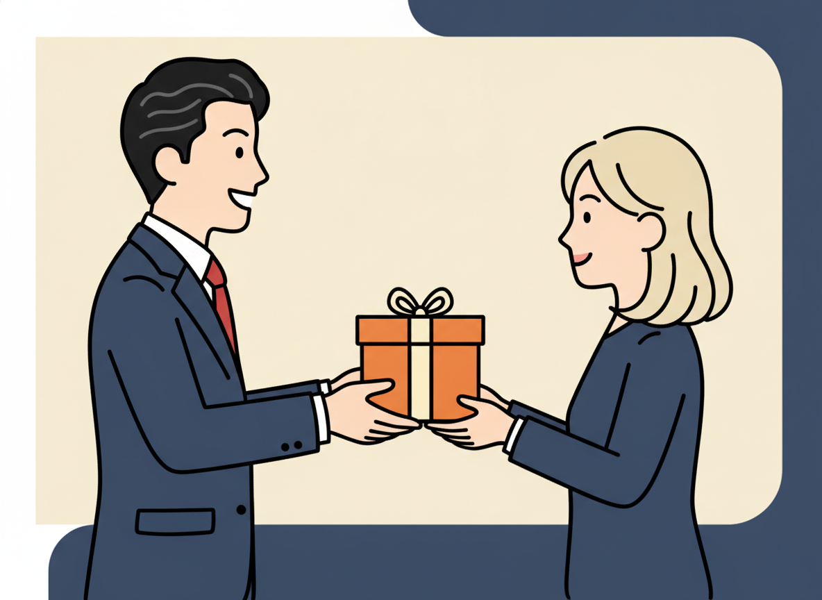 a person handing something to another person with a warm smile, side view only