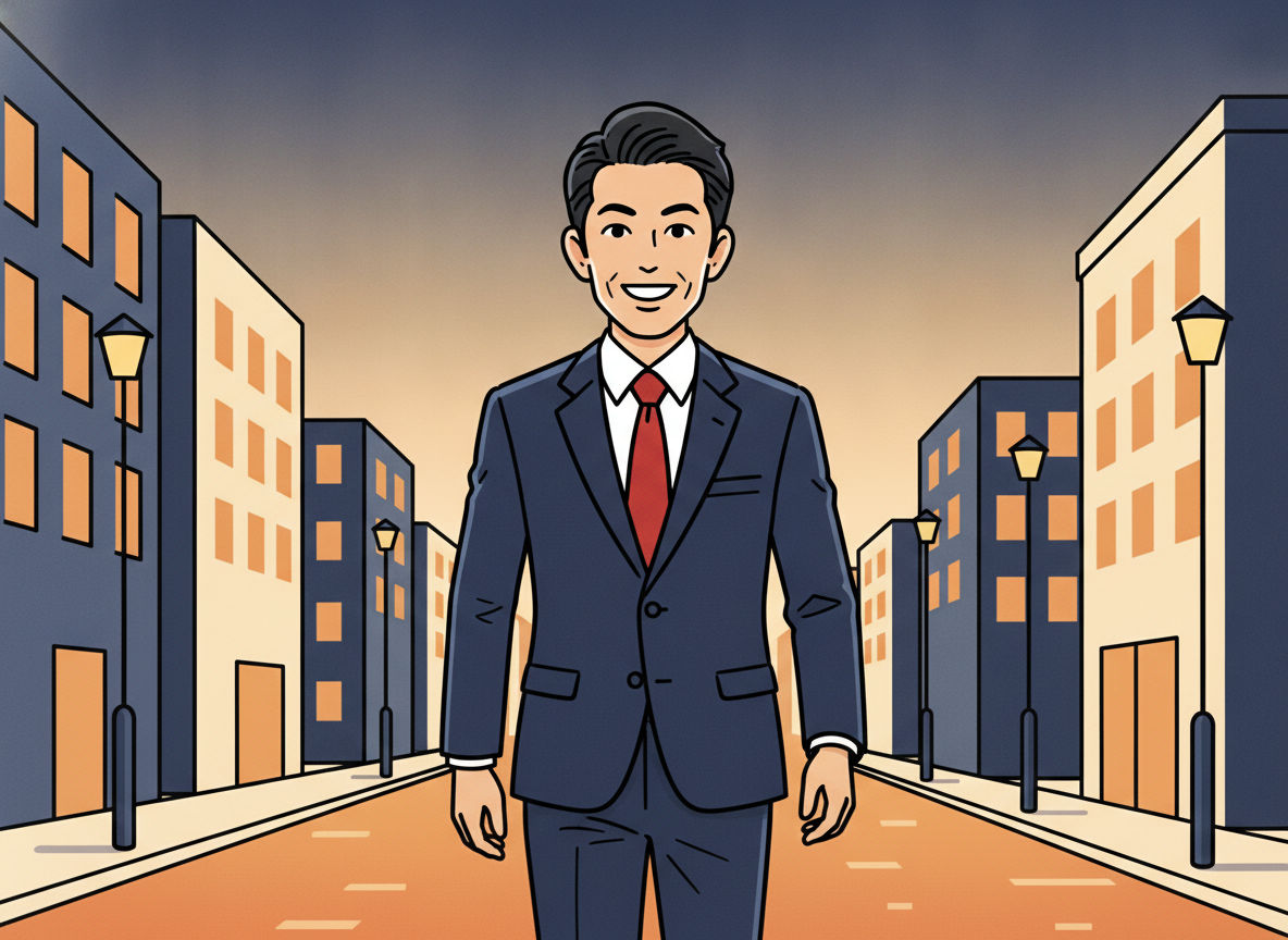 a person walking alone on a quiet city street at dusk