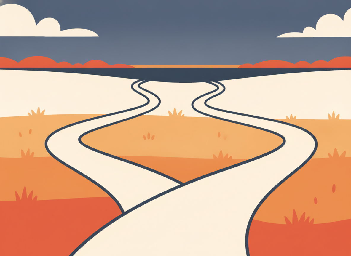 three distinct pathways diverging in an open landscape
