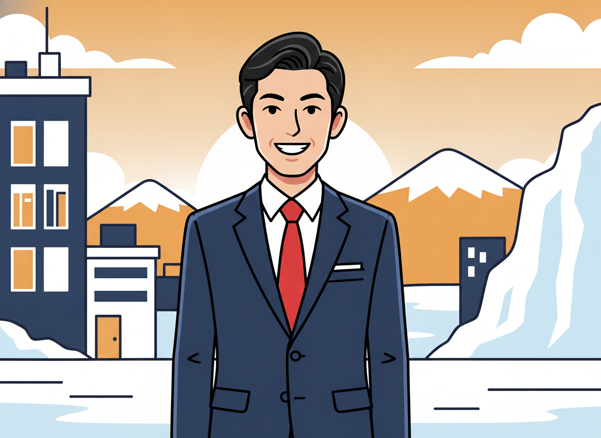 a calm person standing in a northern city landscape at golden hour