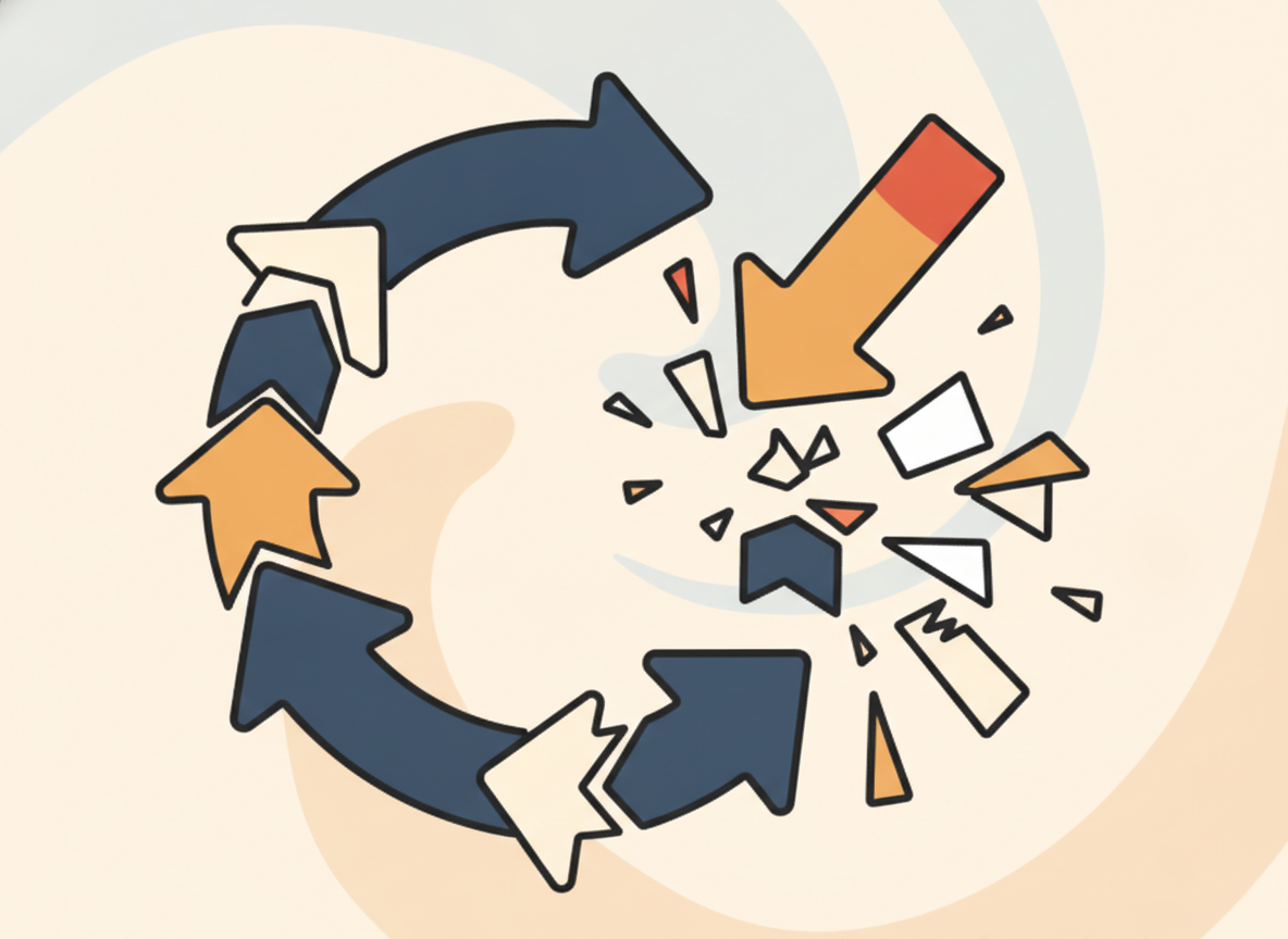 abstract arrows showing a repeating loop pattern, representing a cycle being broken, no text