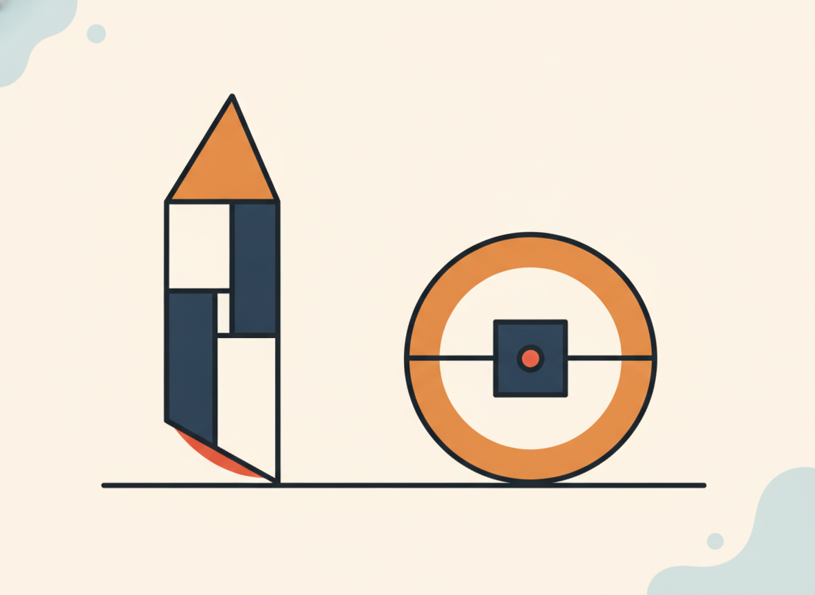 two abstract geometric shapes side by side on a neutral background, representing comparison, no text