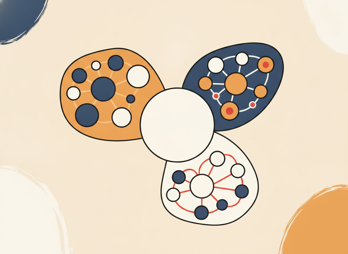 abstract diagram of grouped circles by category, no text
